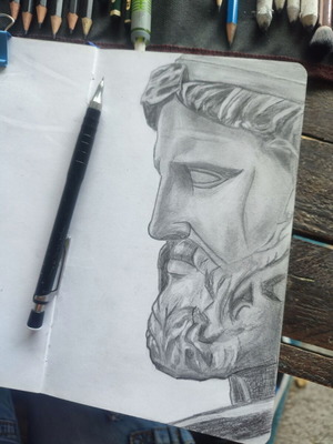 Pencil sketch of statue made to order