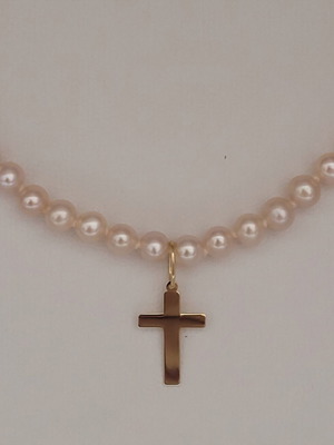 Necklace with freshwater pearls and 18k gold cross new