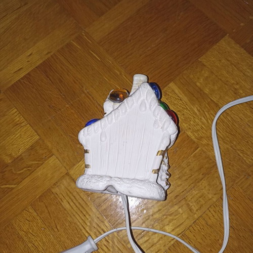 Small white church-shaped lamp with multicolor lights like new
