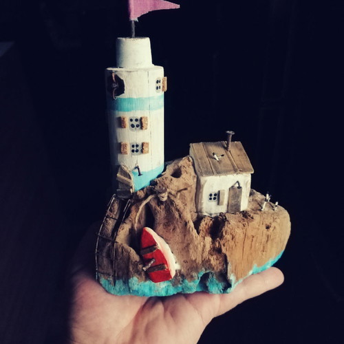 Shabby chic lighthouse decoration with house new