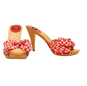 Dolce & Gabbana D&G Red White Check Bow Wood Pin Up Heels Mules Sandal Shoes 39