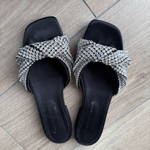 Sergio Rossi flat sandals used, black and silver