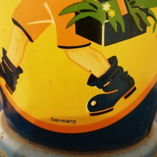Vintage children's metal bucket used, colorful
