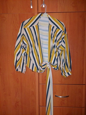 Σατέν πουκάμισο ριγέ με δέσιμο καινούργιο, κίτρινο