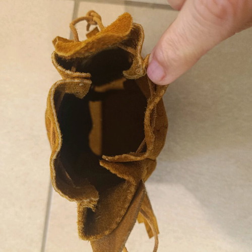 Small suede leather pouch brown used with handmade painting
