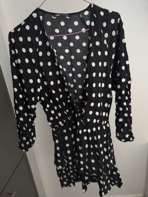 Zara black dress with white polka dots like new