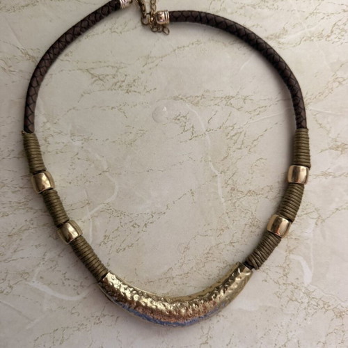 Statement necklace with gold metal element like new