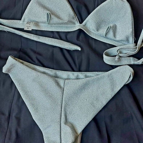 Decoro Shimmering Lurex Triangle Bikini Set mint silver-blue like new