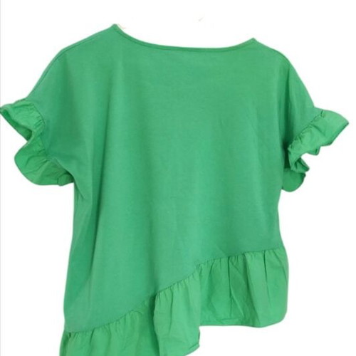 Asymmetric top with ruffles and fabric combination like new, green, cotton