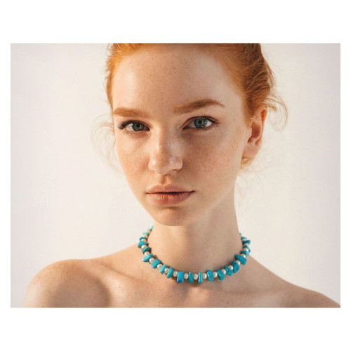 Handmade Necklace with White Pearls and Turquoise Stones, New