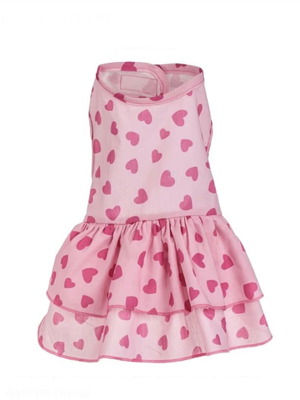 Pink Cotton Pet Dress with Fuchsia Hearts and Double Ruffle