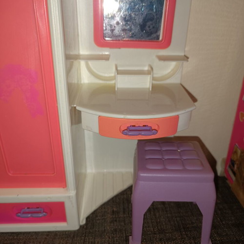 Doll wardrobe with boudoir set, plastic