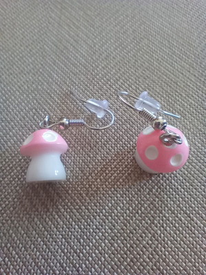 Mushroom earrings 3D new, white and pink