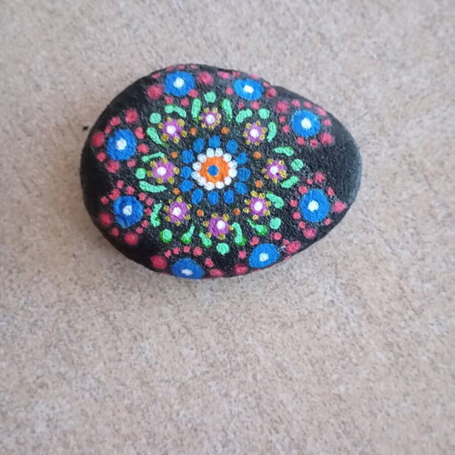 Painted stone with acrylic colors and varnish new