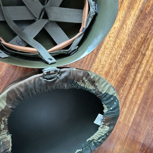 Vintage full Greek army helmet with camouflage cover, like new