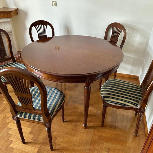 Handmade carved dining set like new, solid iroko wood