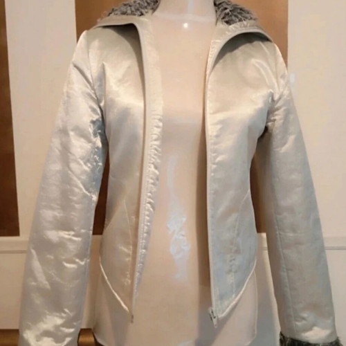 Rossodisera Y2K Silver Metallic Jacket with Faux Fur Used