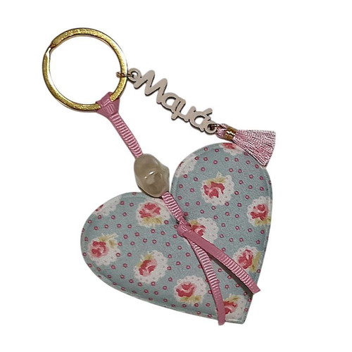 Mama Heart Fabric Keychain Turquoise Floral Made to Order