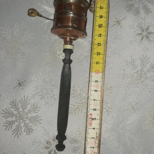Tibetan Prayer Wheel like new with wooden handle and copper