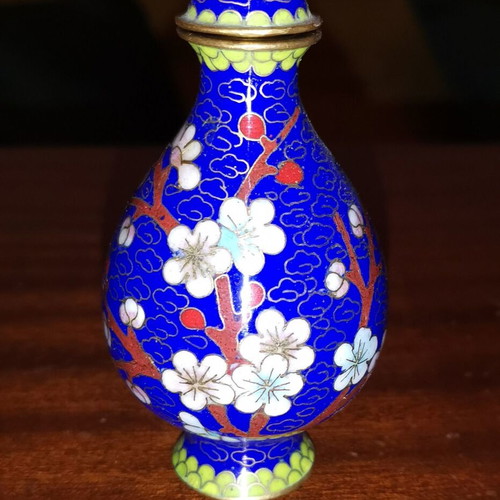 Cloisonné enamel vase set 16 cm like new, green shades