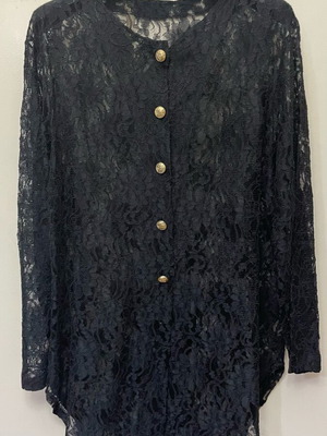 Black vintage long lace jacket used, size M