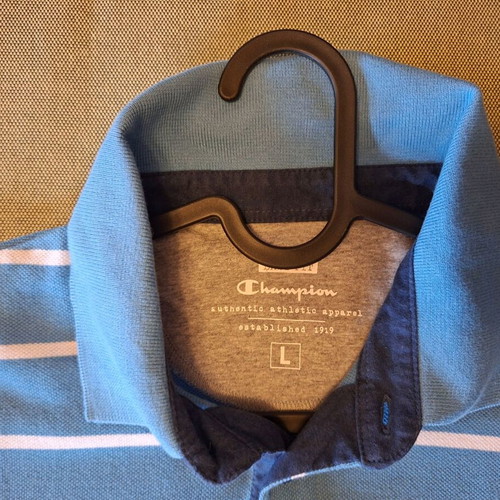 Champion Polo Shirt Easy Fit Size L Light Blue Striped Like New