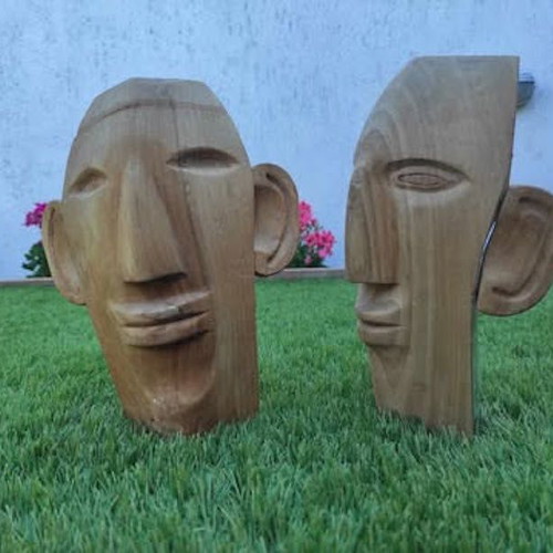 Wooden totem carvings like new, set of 2, handmade in Greece