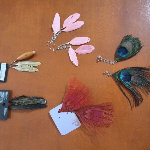Urban Wings modern earrings with statement feathers, set of 5 pairs