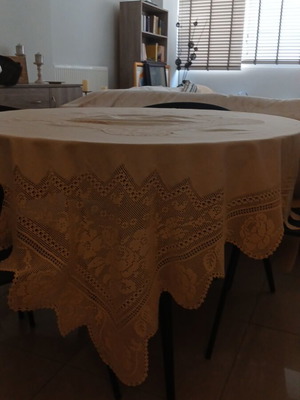 Handmade square tablecloth linen 1.80x1.80 beige new