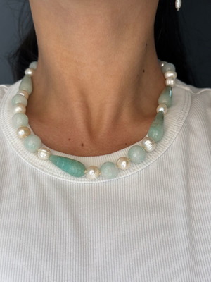 Necklace with amazonite, pearls and 925 silver like new