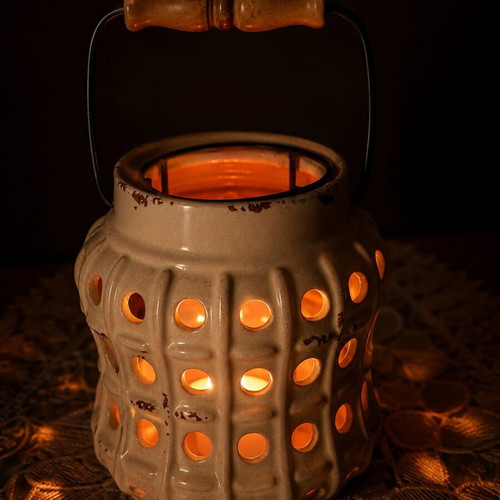 Vintage ceramic lantern candle holder used with handle