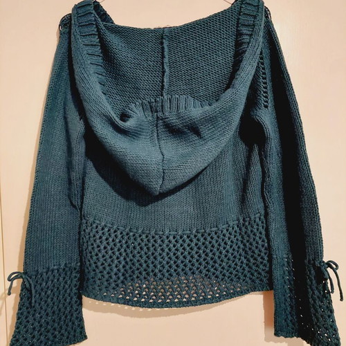 Long-sleeve knit sweater petrol with hood small - medium like new