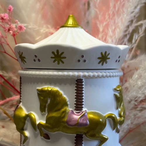 Handmade candle in hand-painted plaster carousel new