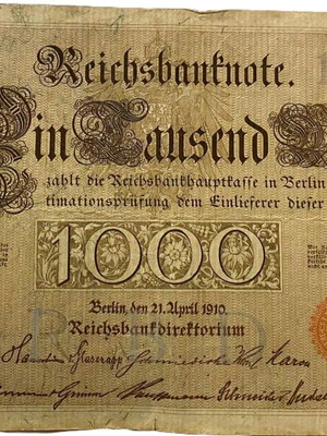 1000 Mark banknote used from Imperial Germany 1910