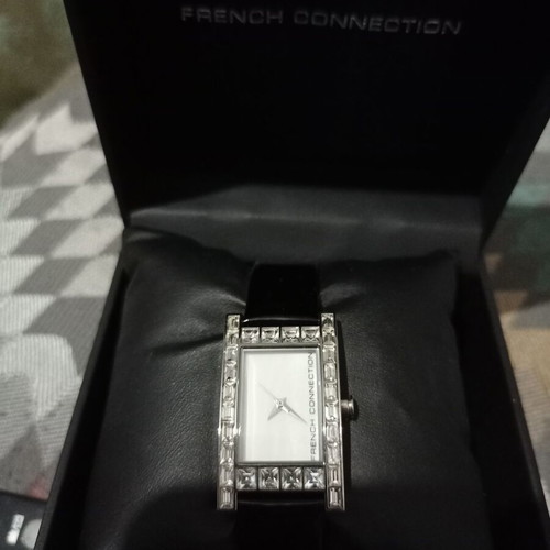 French Connection wristwatch women's new with rhinestones, black