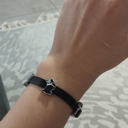 Leather black bracelet with Scottie dog charms and rhinestones, like new