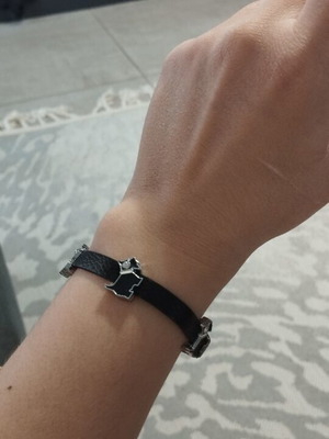 Leather black bracelet with Scottie dog charms and rhinestones, like new