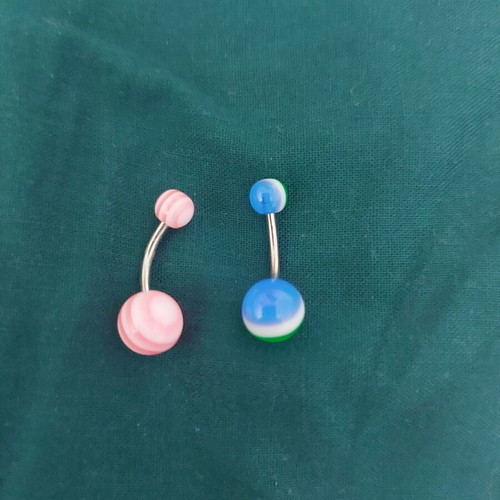 Navel earrings set of 2 like new, multicolor
