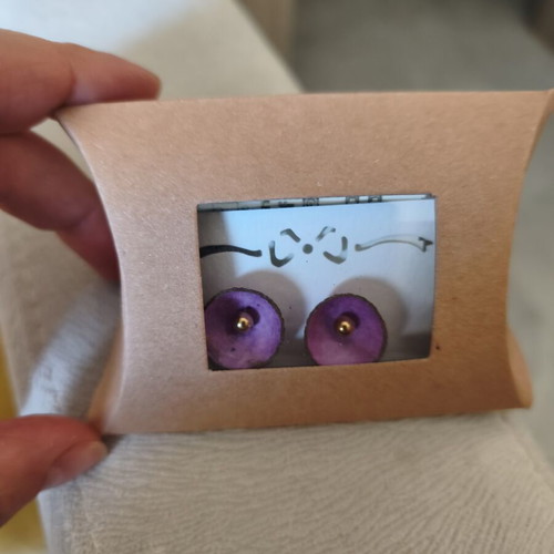 Handmade silk cocoon stud earrings, soft purple
