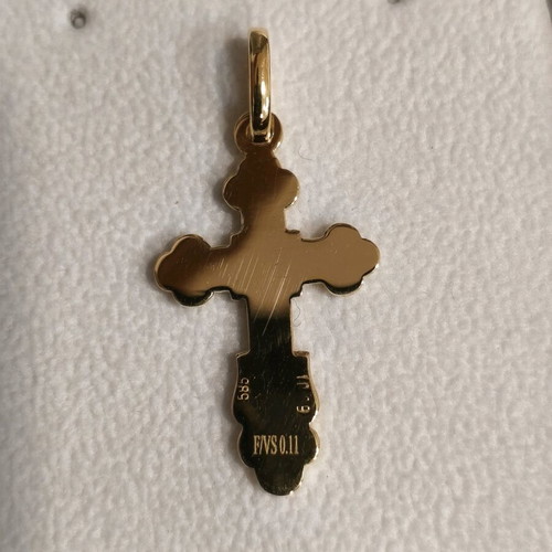 Gold Byzantine cross handmade 14K with diamonds