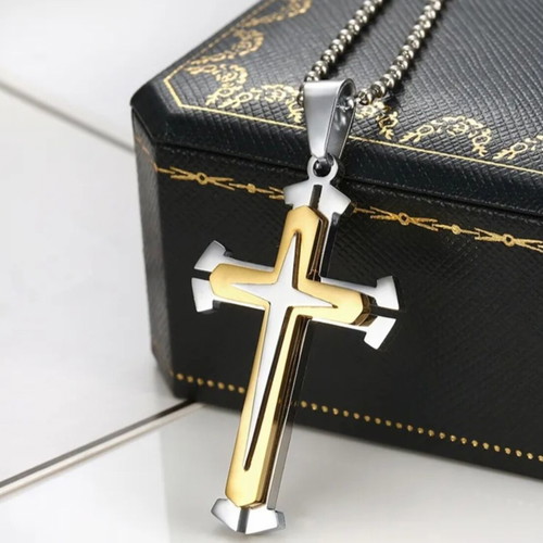Elegant cross pendant with chain, multicolor accents