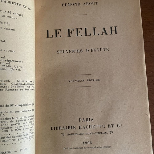 Edmond About Le Fellah book used, French language, 1906 edition