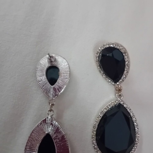 Zara earrings long with black shiny stones and zirconia new