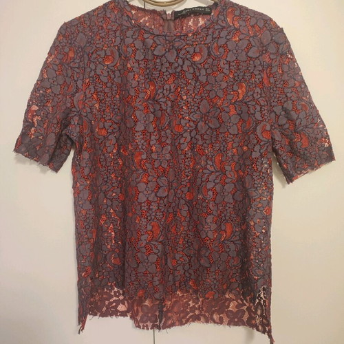 Zara blouse semi-transparent with perforated floral design, size M, like new