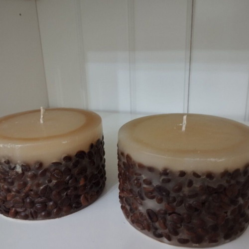 Handmade decorative candles with coffee beans like new, set of 2