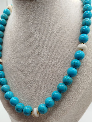 Handmade necklace with shell, howlite, hematite and stainless steel, new