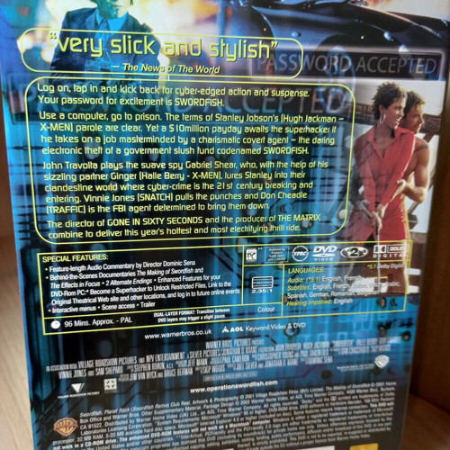 Swordfish DVD with English subtitles, like new