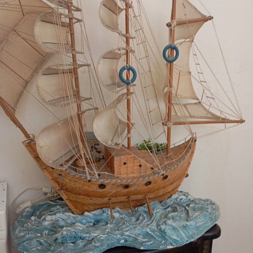 Handmade ship with plaster base and lights used