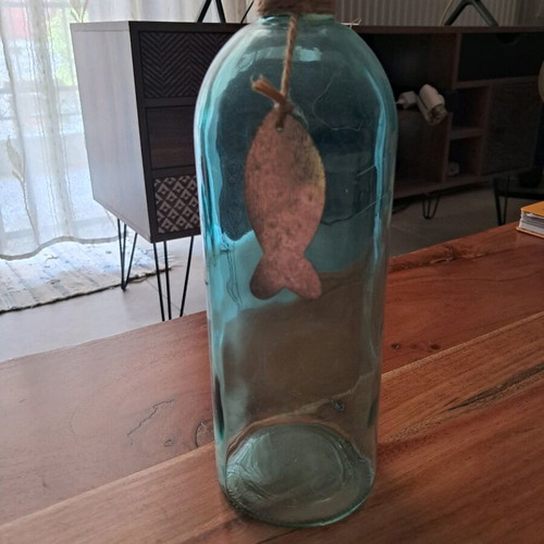 Decorative vase like new, summer blue with fish, height 26cm