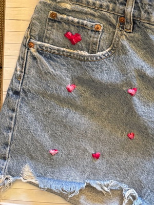 Zara shorts with embroidered hearts and satin lingerie top large like new